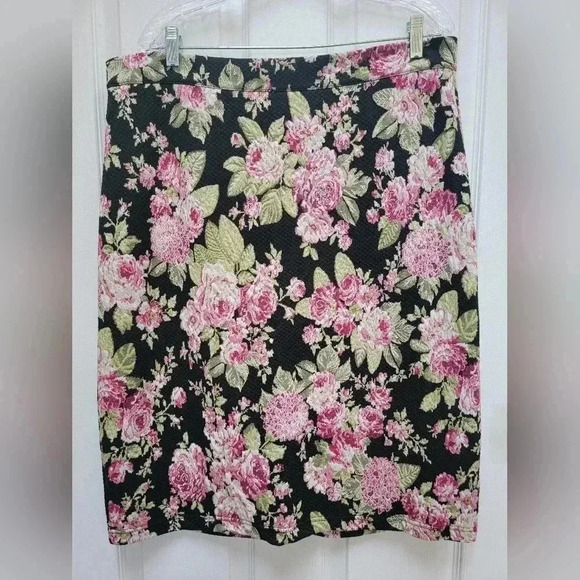 Maeve Anthropologie Women's Stretch Knit Rose Floral Zipper Back Skirt Size XL - Picture 1 of 4